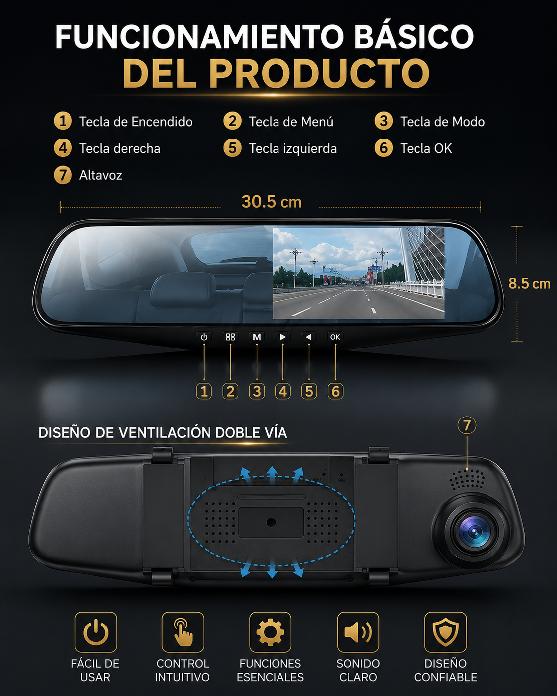 RETROVISOR DIGITAEL 2 EN 1 CON CÁMARA FRONTAL + TRASERA 🚘