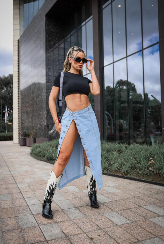 Falda Jeans Larga Botones 🤩🤩